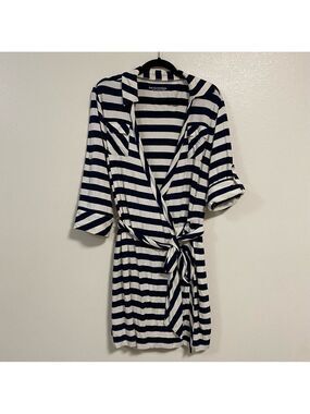 Soft Surroundings Dress Women’s Size XL Navy White Stripes Jersey Wrap Dress